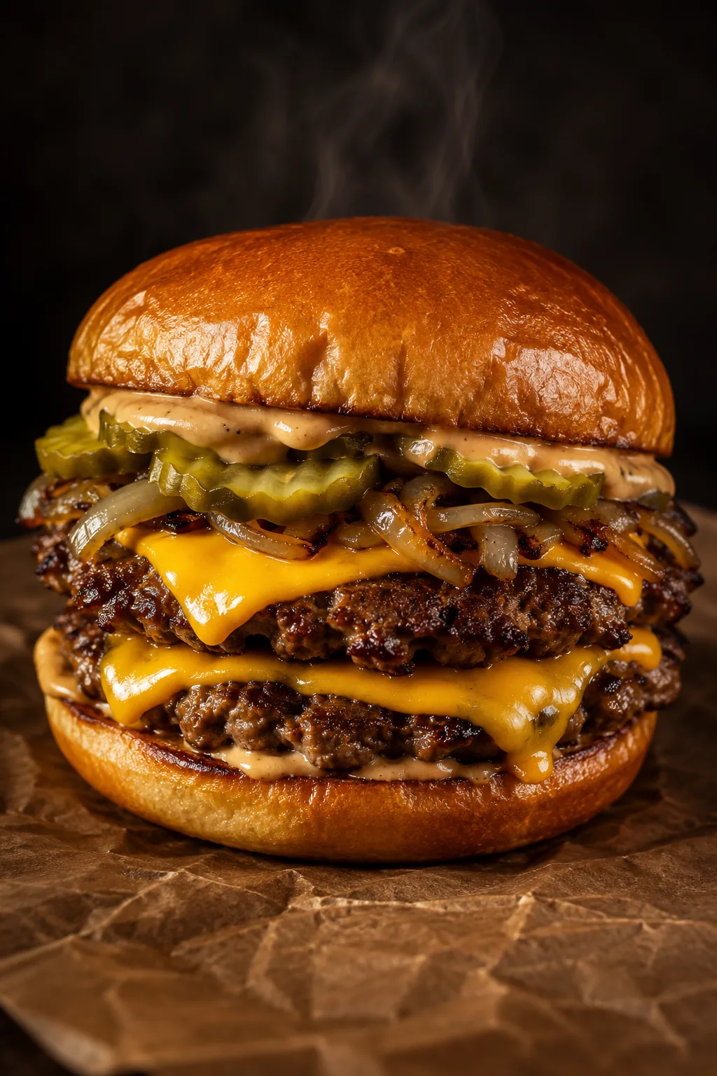 The Don Smashburger — double patty, melted cheese, pickles and onion.